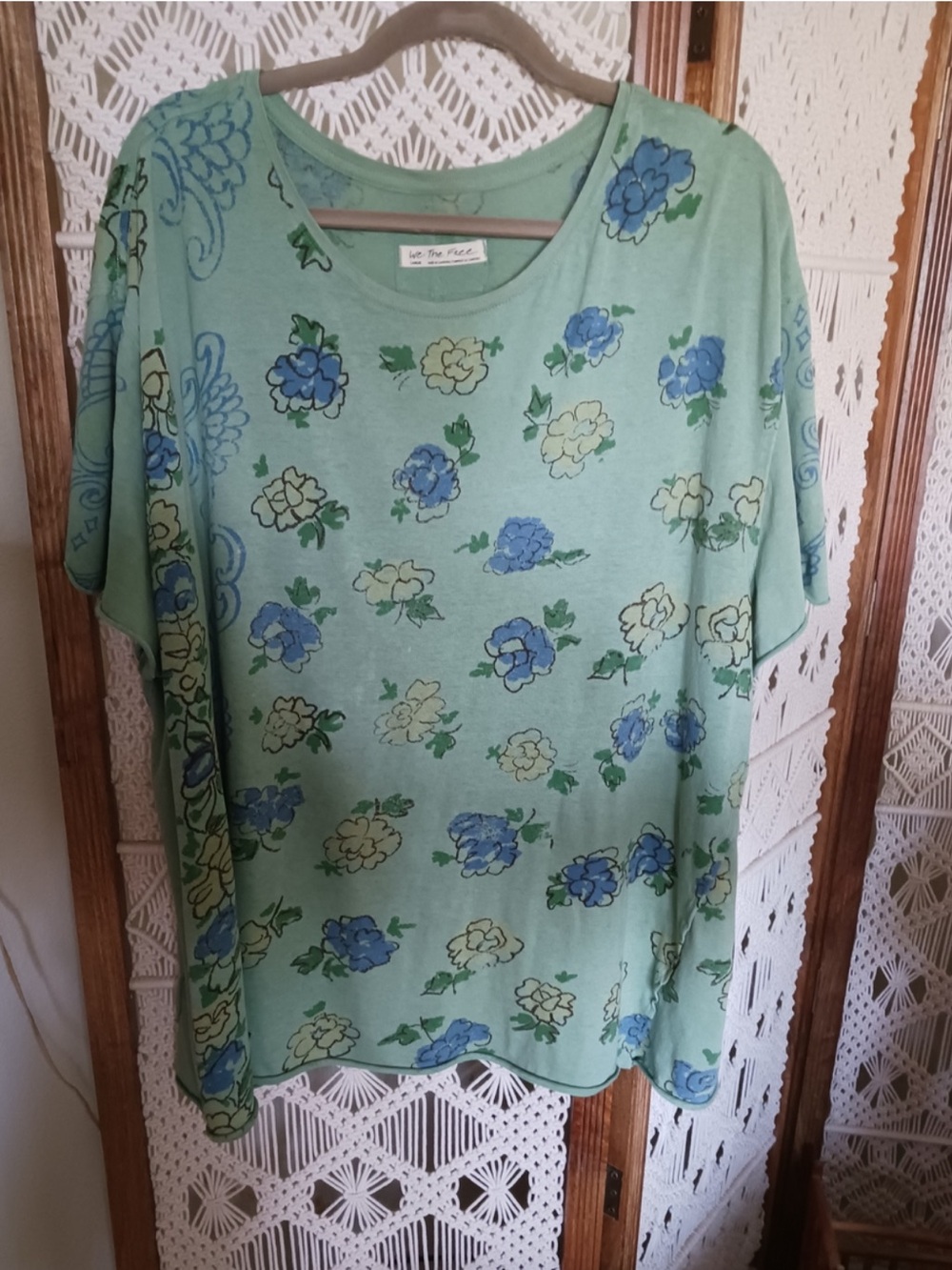 We The Free Free People Mint Green oversized Floral Short Sleeve Tee shirt top